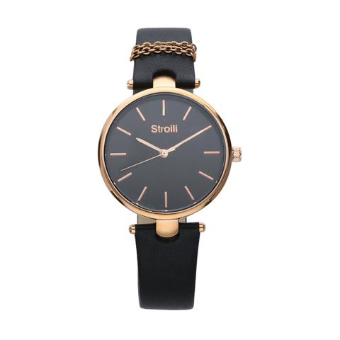 Pigalle Orologio In Acciaio Gold E Cinturino Nero Con Catenina Con  Quadrante Nero Per Donna from Stroili oro on 21 Buttons