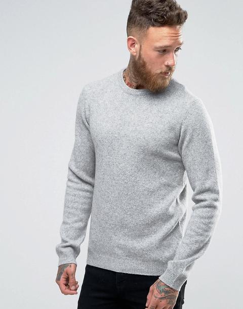 Asos - Maglione Girocollo In Misto Lana D'agnello Grigio Chiaro - Grigio