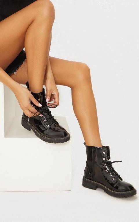 Black Chunky Lace Up Boot, Black