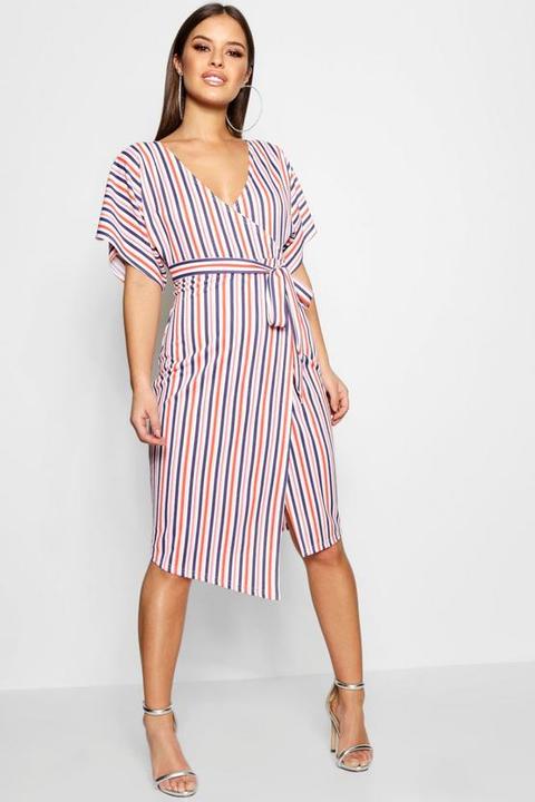 Petite Crepe Stripe Wrap Midi Dress