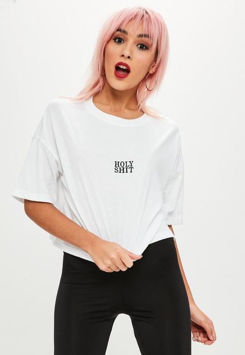 Holy Shit Cropped Top, White