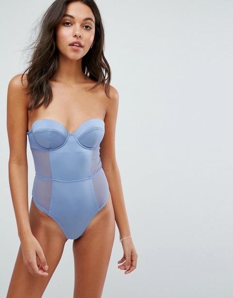 Asos Amber Microfibre Underwire Bodysuit - Vintage Blue