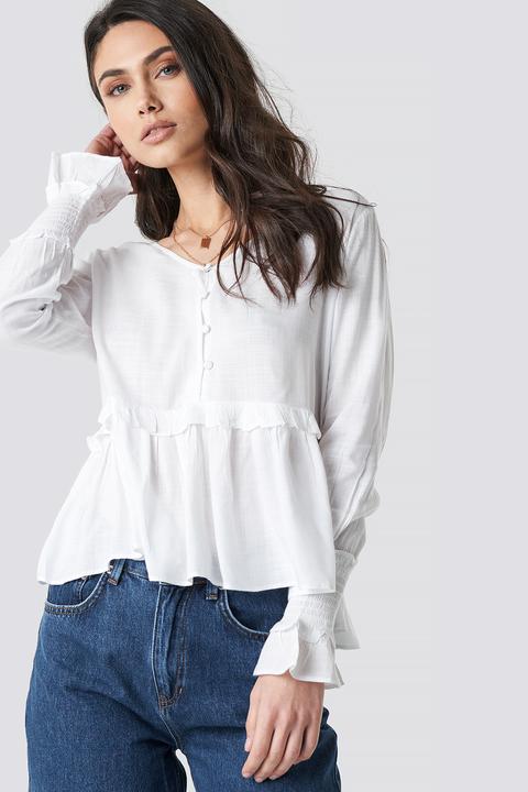 Shirred Detailed Sleeve Blouse Weiß