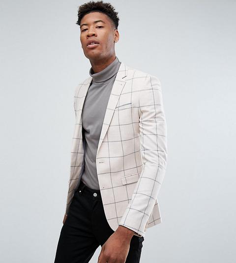 Asos Tall Super Skinny Blazer In Putty Windowpane Check - Putty