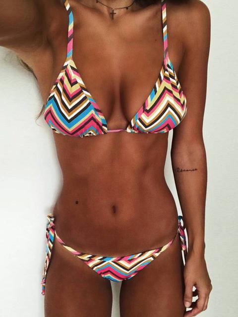 Multicolor Chevron Stripes Bikini Swimsuit