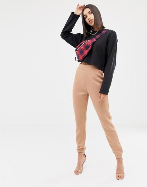 Missguided - Joggers A Vita Alta Color Cammello - Beige