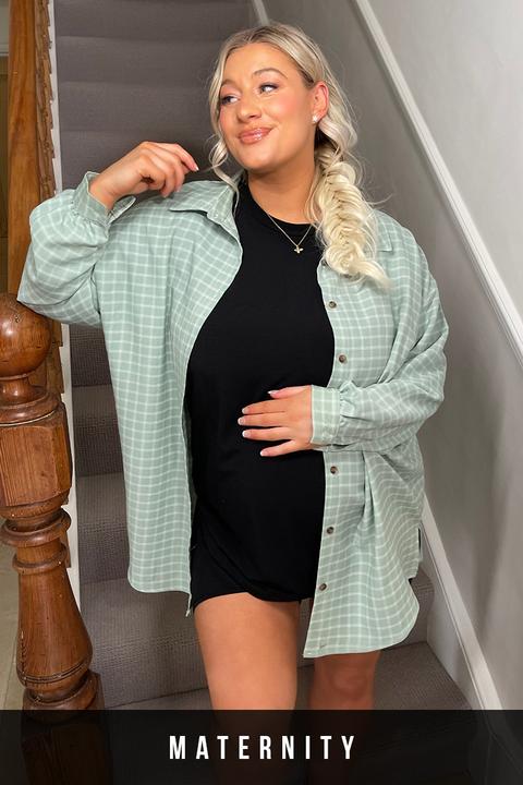 Green Shirts - Carys Whittaker Maternity Sage Green Checked Oversized Shirt