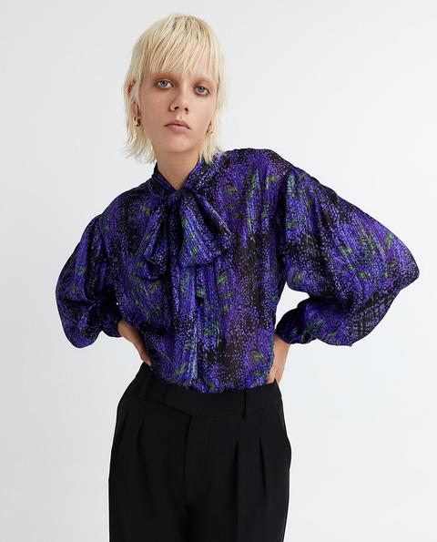 Sfera - Camisa De Mujer Estampada Con Lazada