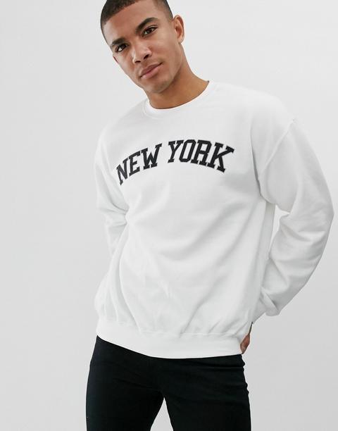 Sudadera Blanca Con Estampado New York De New Look-blanco