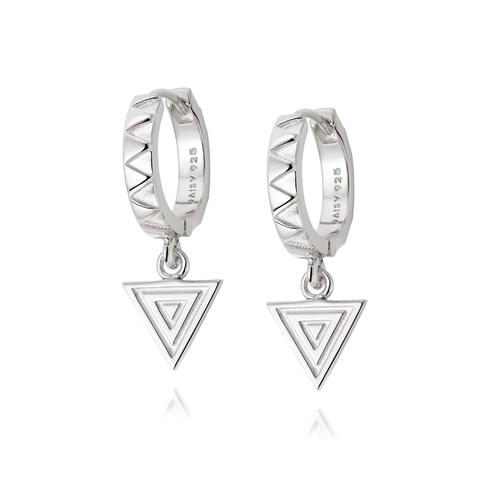 Artisan Stamped Drop Huggie Earrings Sterling Silver