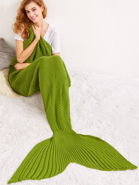 Army Green Solid Color Knit Textured Mermaid Blanket