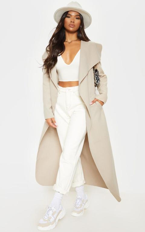 Stone Maxi Length Oversized Waterfall Belted Coat