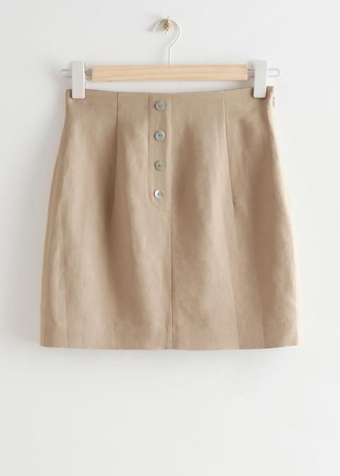 Fitted Buttoned Mini Skirt - Beige