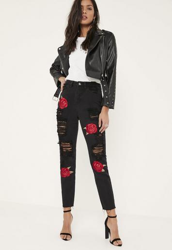 black jeans with roses