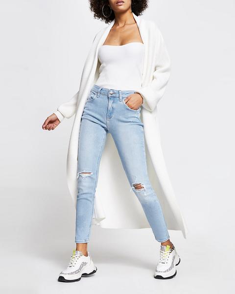 Light Blue Ripped Amelie Mid Rise Skinny Jean