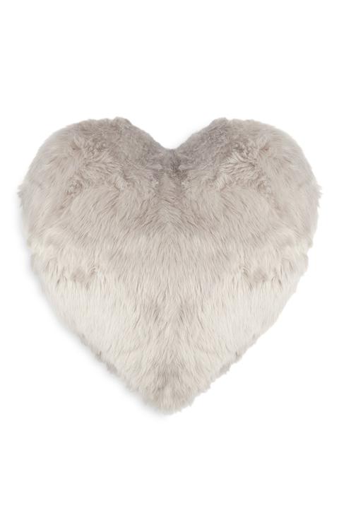 Grey Fluffy Heart Cushion