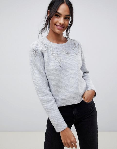 Asos Design Ice Skater Embellished Knit Jumper-grey