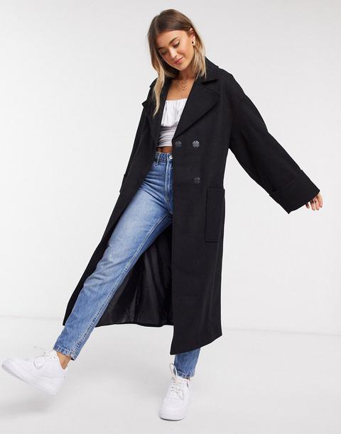 Asos Design Belted Slouchy Coat In Black