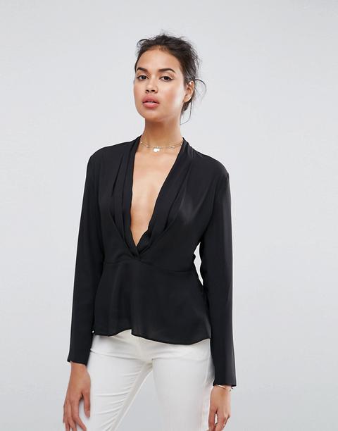 Asos Design - Top Sciancrato Con Scollo Profondo - Nero