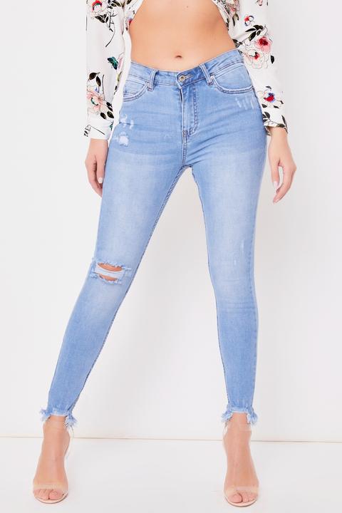 Kayla Blue Distressed Knee Denim Jeans