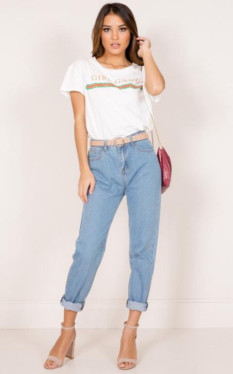 Angelina Mum Jeans In Mid Wash Denim