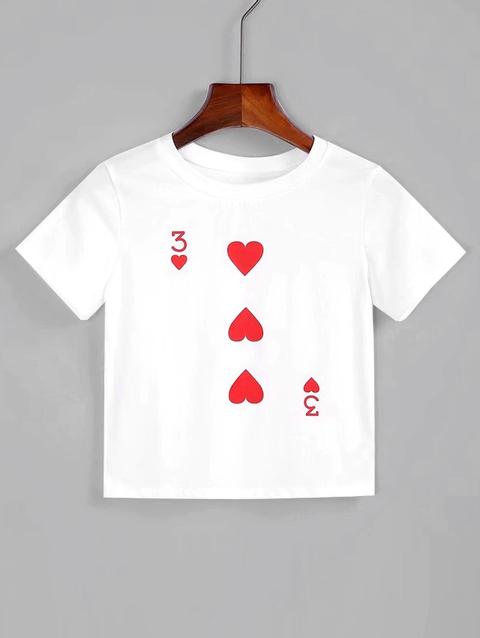 T-shirt Corta In Cotone Con Stampa A Cuore