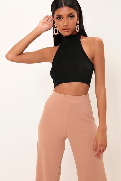 Black High Neck Jersey Crop Top