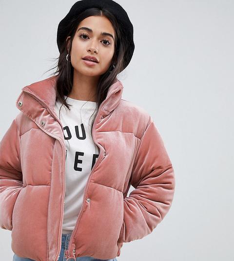 Asos Design - Ultimate - Piumino Petite In Velluto Con Collo A Imbuto - Rosa