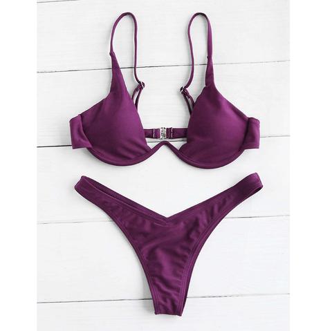 Underwire Top With Seam Trim Bikini Set