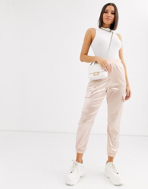 Asos Design Satin Jogger With Pockets