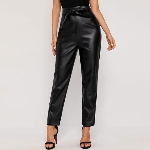 Tie Front Pu Leather Carrot Trousers