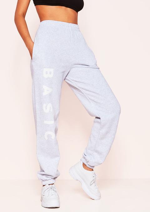 Polla Grey Basic Slogan Graphic Joggers