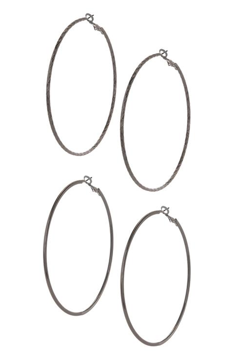 2 Pack Grey Large Hoop Earrings