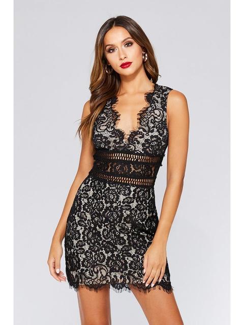 Black And Stone Lace Scallop Dress