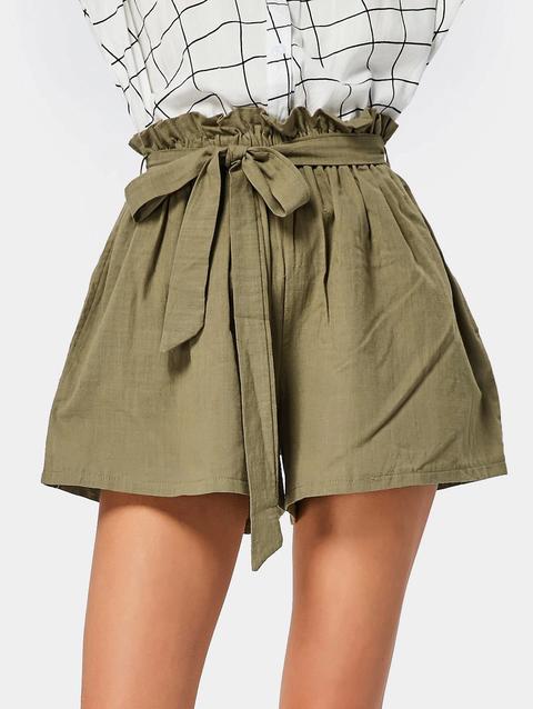 Pantaloncini Con Cintura A Vita Alta Smockata Army Green