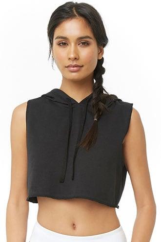 Forever 21 Active Hooded Crop Top Black