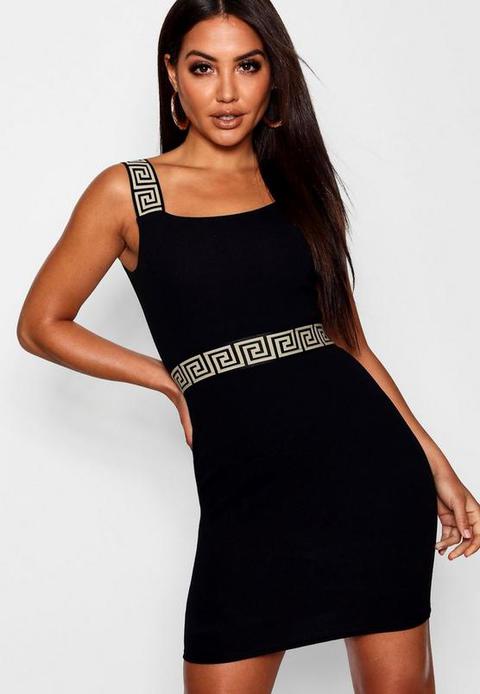 Greek Key Trim Bodycon Dress