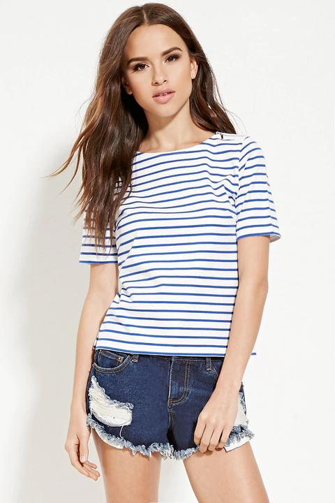 Zip-shoulder Striped Top