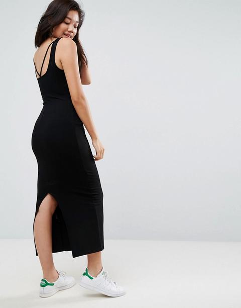 Asos - Vestito Lungo Da Città A Coste Con Spalline Sulla Schiena - Nero
