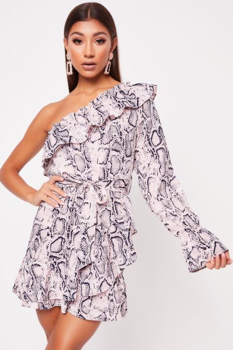 one shoulder snake print dress