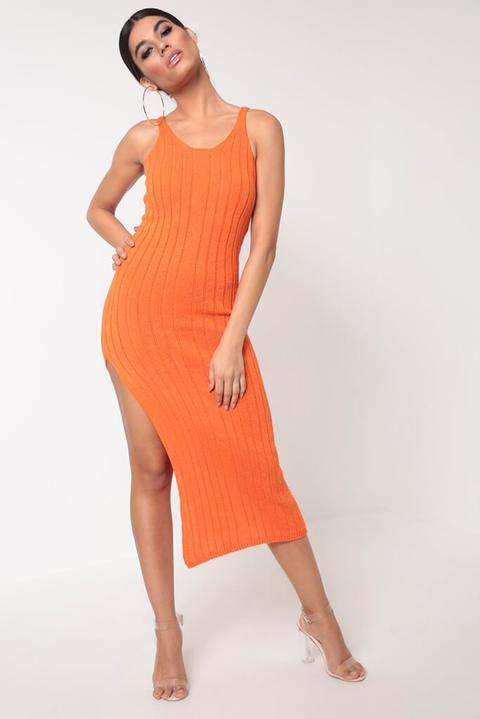 Orange Knitted Asymmetric Maxi Dress