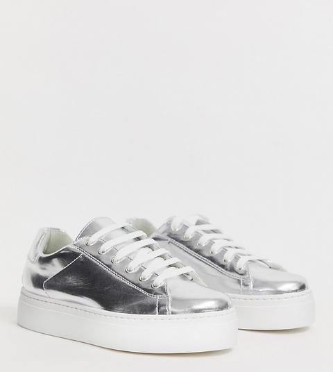 Asos Design - Day Light - Sneakers A Pianta Larga Argento Stringate Con Suola Flatform Spessa - Argento