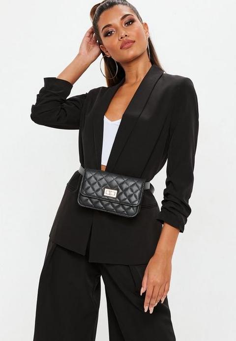 Black Ruched Sleeve Blazer Jacket, Black