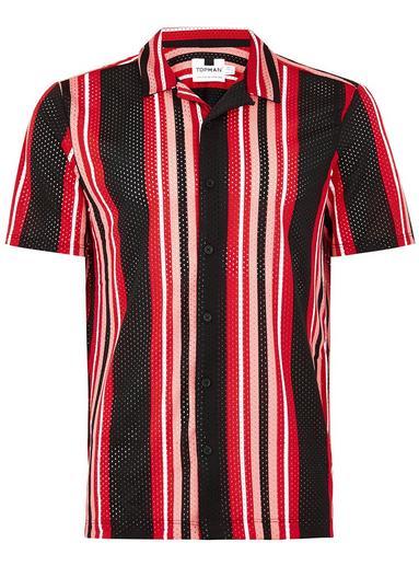 Mens Multi Stripe Revere Short Sleeve Shirt, Multi