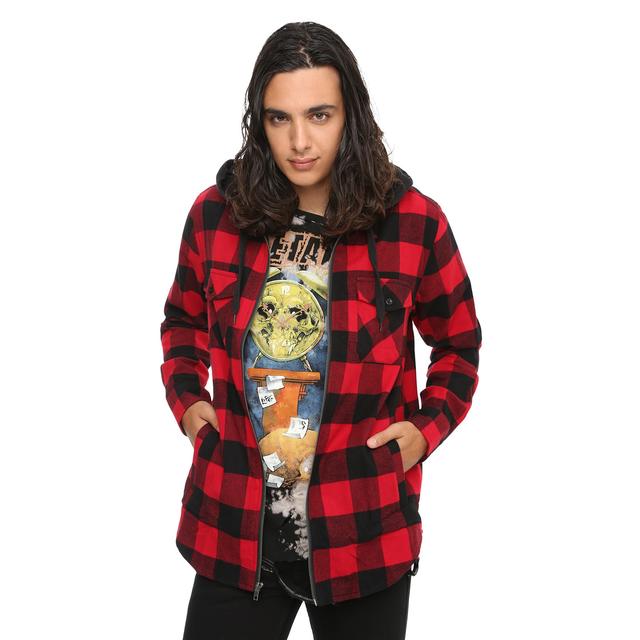 red plaid hooded jacket