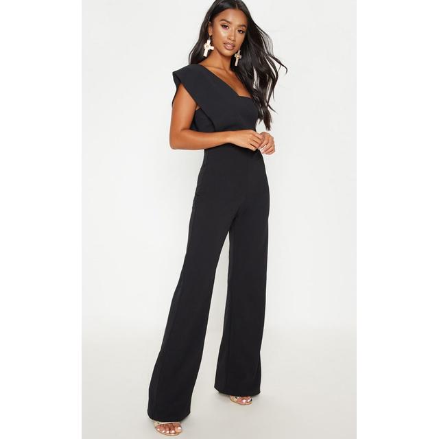 black drape one shoulder jumpsuit