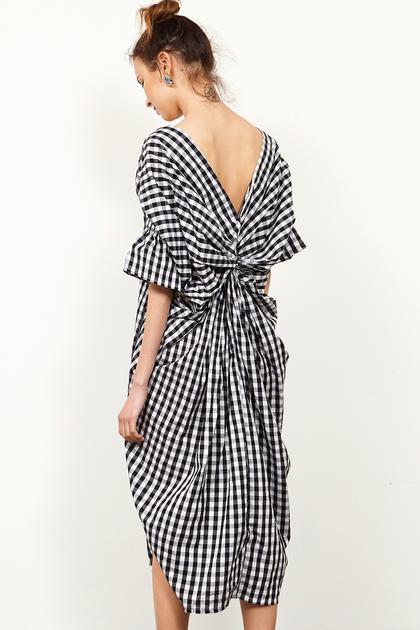 Mira Back-twisted Gingham Dress