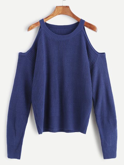 Maglione Spalle Aperte Blu Scuro