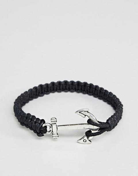 Asos Design - Bracciale Nero Con Ancora - Nero