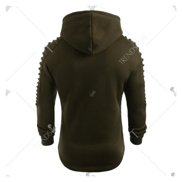 solid pleated sleeve patch detail long fleece hoodie